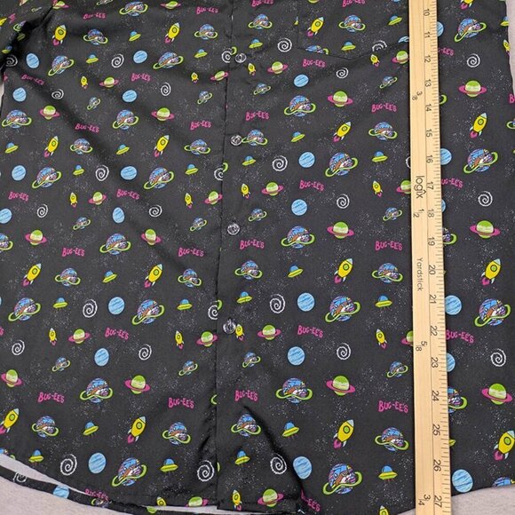 Buc-ees Shirt Mens Small Black AOP UFO Space Ships Planets Button Up Hawaiian - Picture 6 of 8